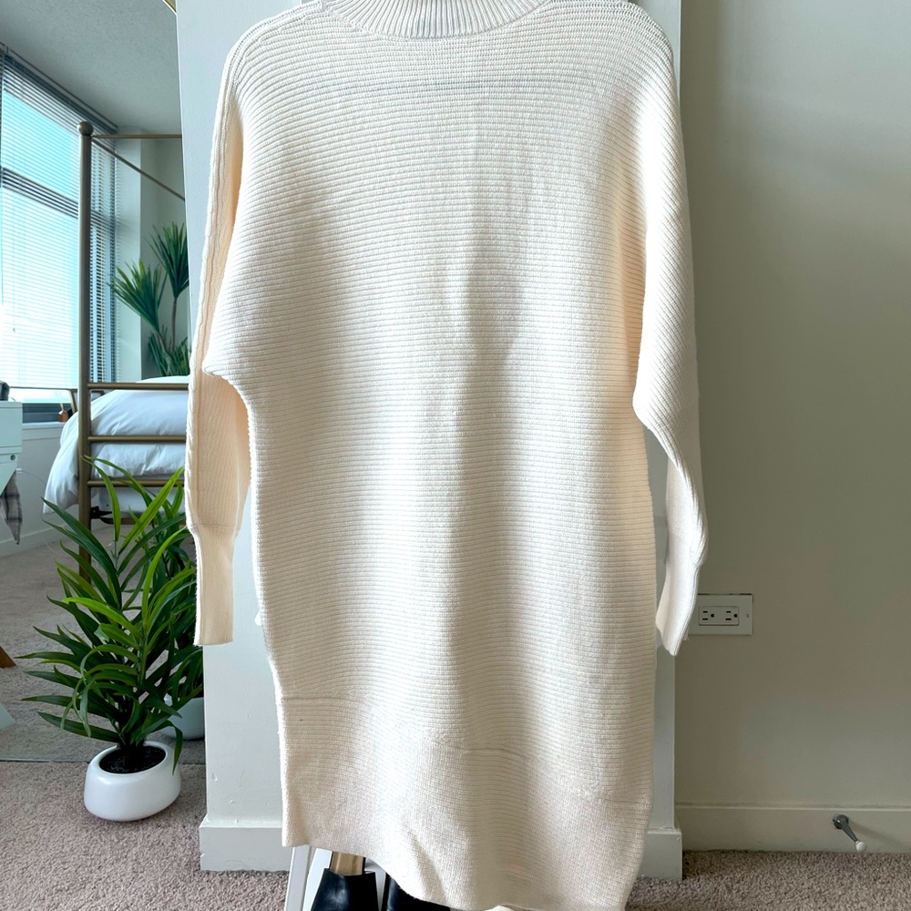 Turtleneck Asymmetrical Hem Midi Sweater Dress